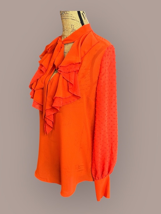 🌻 Bisou Bisou Ruffled V-Neck Tie Blouse - Picture 7 of 14